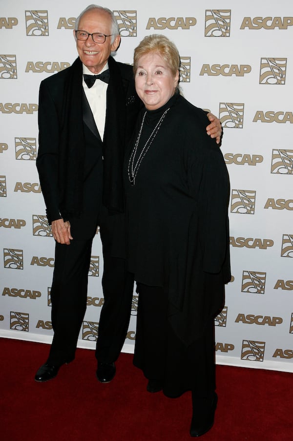 FILE - Honorees Alan, left, and Marilyn Bergman arrive at the ASCAP Film and Television music awards in Beverly Hills, Calif. on Tuesday, May 6, 2008. (AP Photo/Matt Sayles, File)