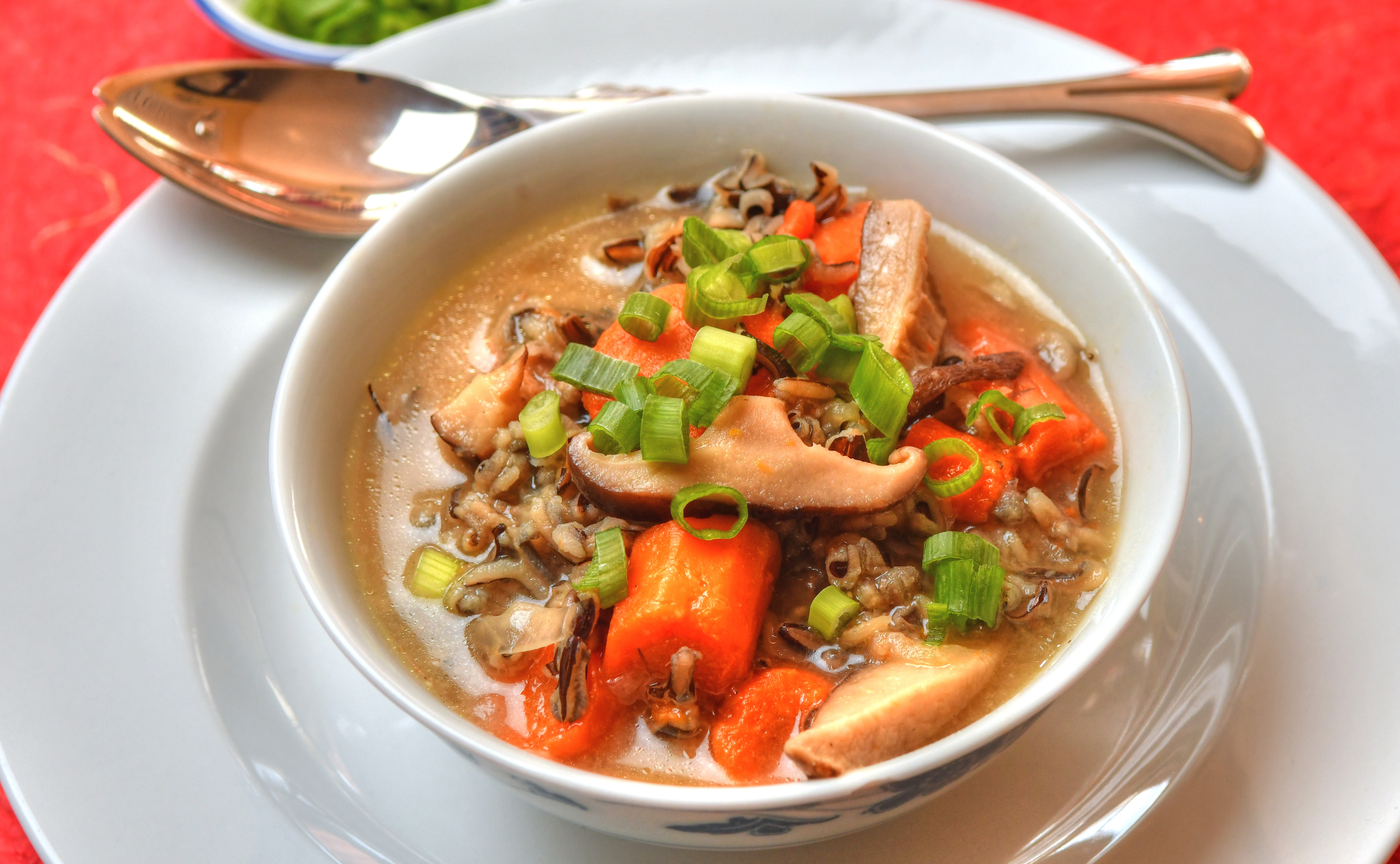 Shiitake mushroom, wild rice, ginger and miso soup, with green onions. Styling by Jennifer Zyman/Photos by Chris Hunt For The AJC
