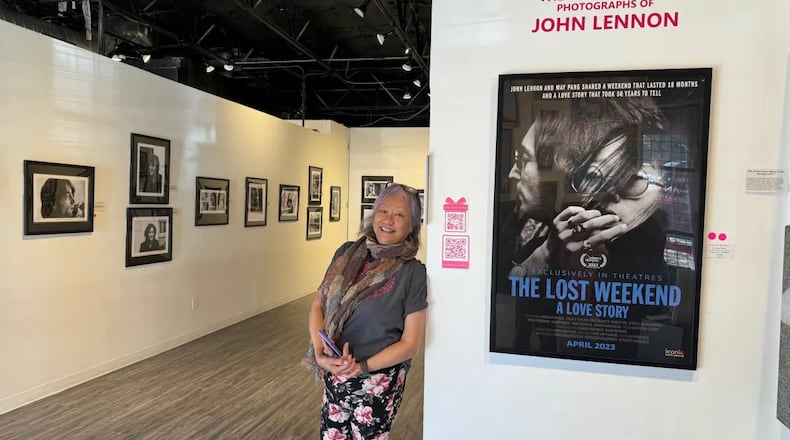 May Pang with her photos and a poster of the documentary “The Lost Weekend: A Love Story.” (Photo Courtesy of Scott Segelbaum)