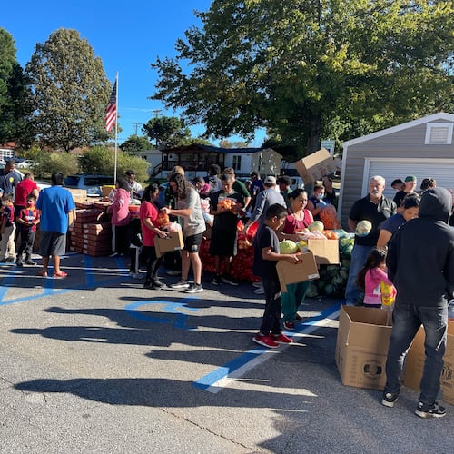 Volunteers prepare for Gwinnett's drive-thru Mobile Food Distribution. (Courtesy Gwinnett County)