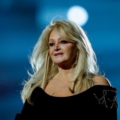 FILE - Singer Bonnie Tyler performs her song "Believe in Me" during a rehearsal for the final of the Eurovision Song Contest at the Malmo Arena in Malmo, Sweden on May 17, 2013. (AP Photo/Alastair Grant, File)