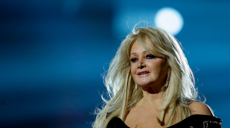 FILE - Singer Bonnie Tyler performs her song "Believe in Me" during a rehearsal for the final of the Eurovision Song Contest at the Malmo Arena in Malmo, Sweden on May 17, 2013. (AP Photo/Alastair Grant, File)