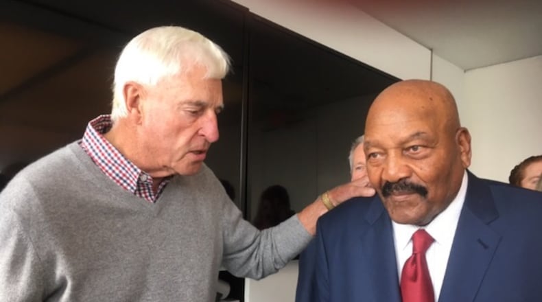 Bobby Knight and Jim Brown at a pre-inauguration reception for Donald Trump supporters. Photo: Jennifer Brett