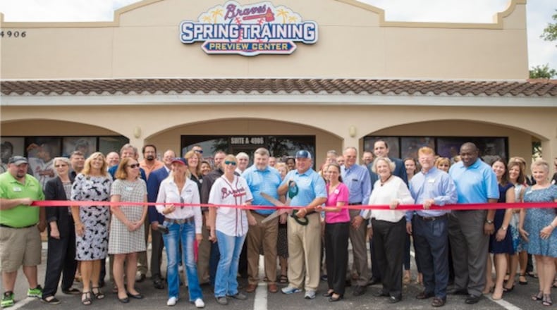 Ribbon-cutting time at the Braves’ spring training preview center in North Port, Fla. (Contributed photo)