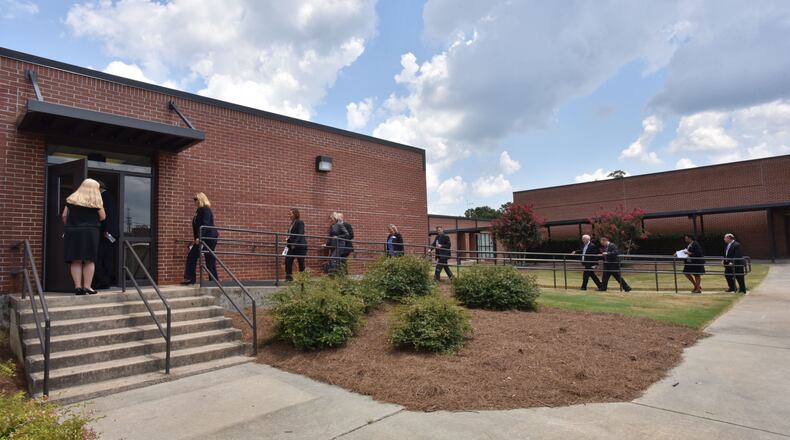 July 21, 2016 Duluth - School officials tour Coleman Middle School on Thursday, July 21, 2016. Coleman Middle School and Baldwin Elementary School are two new Gwinnett schools opening this fall. Both schools have scheduled a “Meet Your Teacher†event on Aug. 4. Classes start on Monday, Aug. 8. HYOSUB SHIN / HSHIN@AJC.COM
