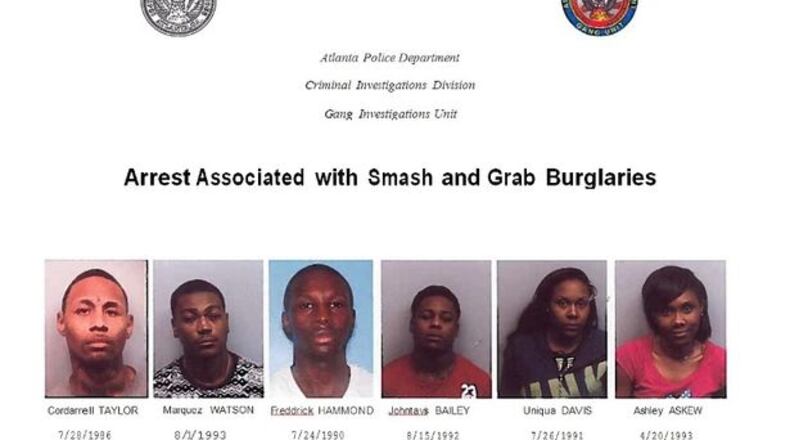 Six arrested Friday in smash-and-grab burglaries (Credit: Atlanta Police Department)