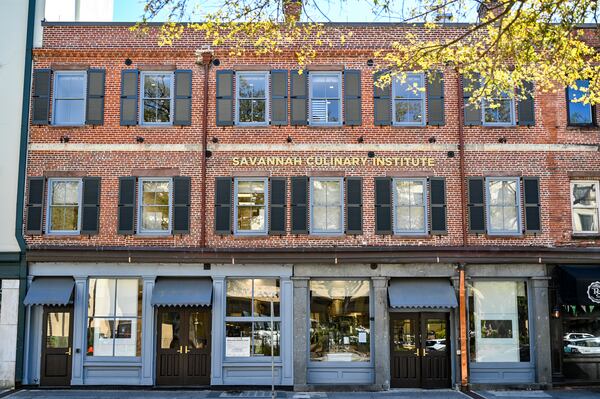 The outside façade of a renovated four-story brick building, now home to Savannah Technical College’s new Culinary Institute on W. Bay St. in Savannah, Ga. (Sarah Peacock for the Atlanta Journal Constitution)
