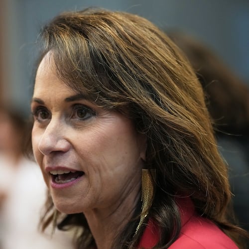FILE - Louisiana Attorney General Liz Murrill speaks with attendees during an election night watch party for U.S. Senate candidate Rep. Julia Letlow, R-La., May 16, 2026, in Baton Rouge, La. (AP Photo/Matthew Hinton, File)