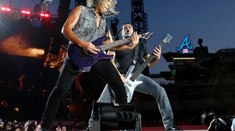 Metallica's Kirk Hammett and Rob Trujillo unleash the rock at Metallica's SunTrust Park concert on Sunday. Photo: Robb Cohen Photography & Video /RobbsPhotos.com
