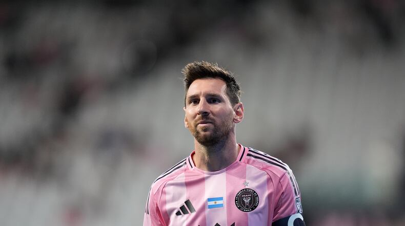 Inter Miami forward Lionel Messi (10) walks to the corner of the field to take a corner kick during the second half of an MLS soccer match against Philadelphia Union, Sunday, May 24, 2026, in Miami. (AP Photo/Rebecca Blackwell)