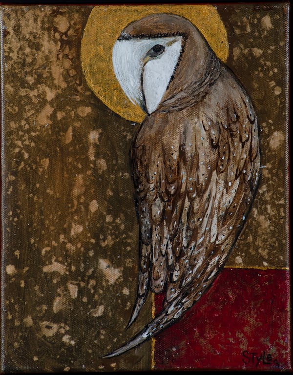 "An Owl for Richard (Long)" 2017, acrylic on canvas by Freddie Styles. (Courtesy of Reis Birdwhistell)