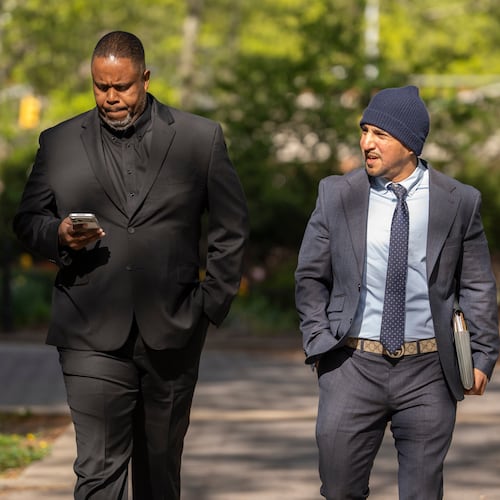 Former NBA player and assistant coach Damon Jones, left, arrives at Brooklyn federal court, Tuesday, April 28, 2026, in New York. (AP Photo/Yuki Iwamura)