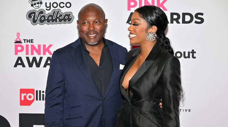 Simon Guobadia and Porsha Williams attend the 2023 Pink Awards in happier times at Riverside EpiCenter on Feb. 25, 2023, in Austell. (Derek White/Getty Images)