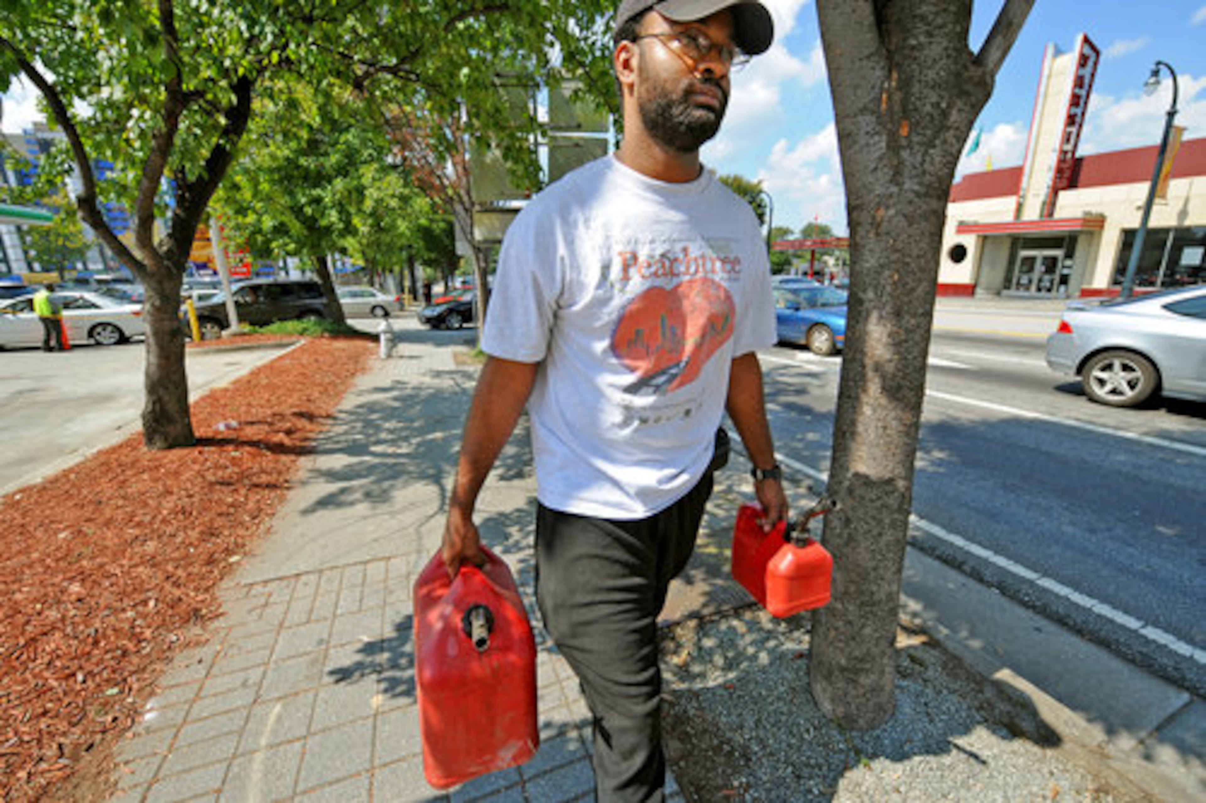 Sept. 2008 -- Bilal K. Shareef walked away with enough gas for his truck and landscape tools to work. He parked his truck at the Varsity and then walked across the street to get gas from the BP Station.