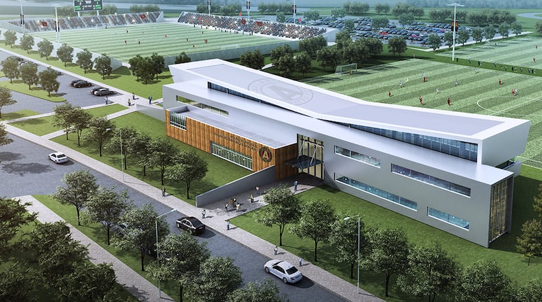A rendering of what the Atlanta United FC headquarters and training complex will look like.