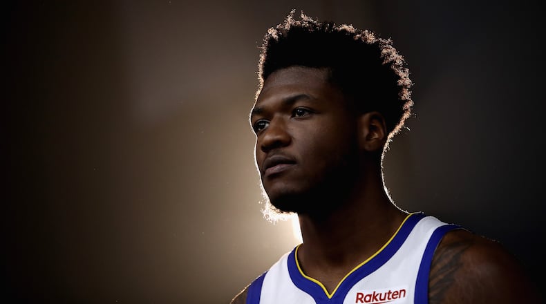 Marcus Derrickson of the Golden State Warriors poses for a picture during the Golden State Warriors media day on September 24, 2018 in Oakland, California.  (Photo by Ezra Shaw/Getty Images)