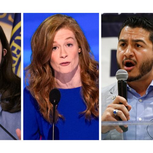 This combination of photos shows Rep. Haley Stevens, D-Mich., Feb. 6, 2025, in Washington, left, Michigan state Sen. Mallory McMorrow, D-Royal Oak, Aug. 19, 2024, in Chicago, center, and Abdul El-Sayed in Detroit on July 28, 2018. (AP Photo/Rod Lamkey, Jr., J. Scott Applewhite, Paul Sancya)