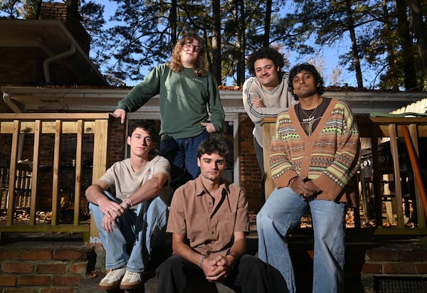 Charles Eastman (from left), Max Moore, James Kopp, Anthony Smith and Koan Roy-Meighoo had each previously been in separate groups, but they joined forces in 2023 to form Penelope Road. (Hyosub Shin/AJC)