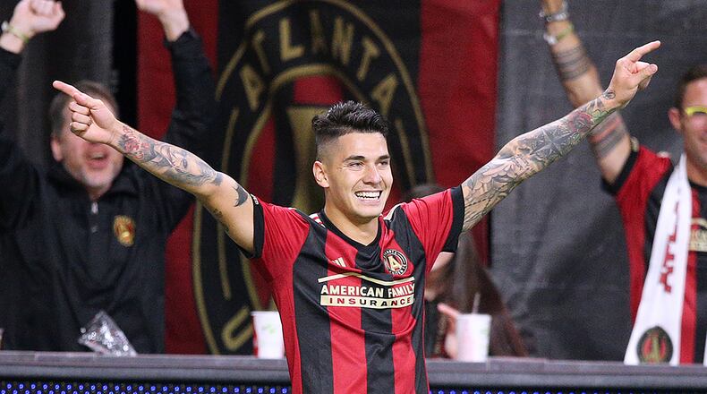 Nov 25, 2018 Atlanta: Atlanta United defender Franco Escobar and fans celebrate his goal for a 2-0 lead over the New York Red Bulls during the second half in their Eastern Conference finals MLS soccer game on Sunday, Nov. 25, 2018, in Atlanta. Curtis Compton/ccompton@ajc.com