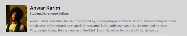 Social media posts by Atlanta Jewish Film Festival judge Anwar Karim caused the Israeli consulate general office representing the southeastern United States to pull support of the festival. This is the bio of Karim on the AJFF website in which he judges human rights-themed movies. (Screenshot from AJFF website)