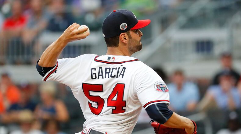 Braves starter Jaime Garcia delivers a pitch in the first inning of Tuesday's game against the Phillies at SunTrust Park.