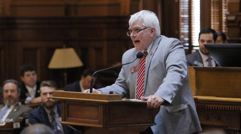 State Rep. Jay Powell, R-Camilla, presents House Bill 225, relating to ride sharing networks. The measure originally failed, then passed on Crossover Day. BOB ANDRES /BANDRES@AJC.COM