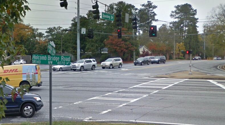 The Gwinnett Department of Transportation will shift traffic on Spalding Drive from Winters Chapel Road to Ga. 140/Holcomb Bridge Road. (Google Maps)