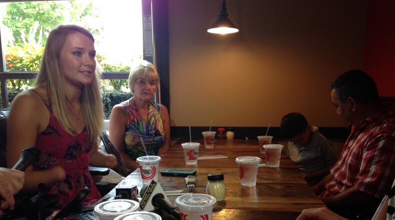 “I was so glad that they thought of me,” says Aimee Copeland. “I know when I was in the hospital, other quadruple amputees came to visit me and it meant so much to me, so I’m happy to pay it forward.”