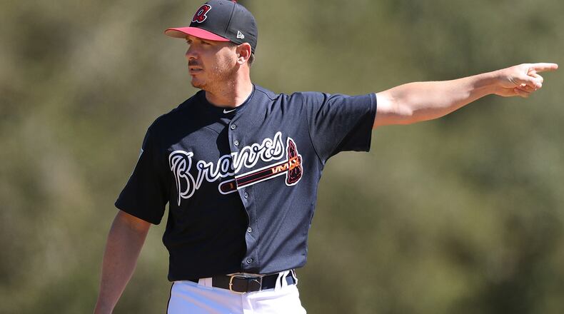 Braves pitcher Scott Kazmir works from the mound on Sunday, Feb 18, 2018, at the ESPN Wide World of Sports Complex in Lake Buena Vista, Fla. Curtis Compton/ccompton@ajc.com