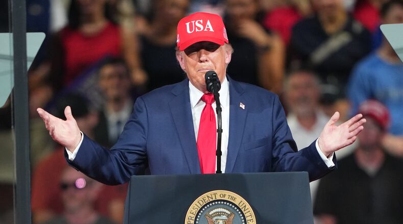 President Donald Trump speaks during a campaign rally at the Gastonia Municipal Airport, Wednesday, Sept. 16, 2026, in Gastonia, N.C. (AP Photo/Matt Kelley)