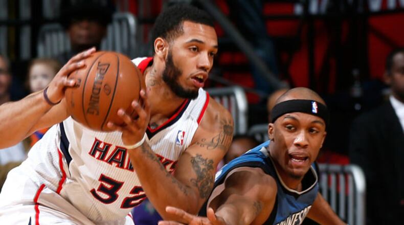It’s been a learning process for Mike Scott in his rookie season. He has appeared in 19 of the Hawks’ 44 games.