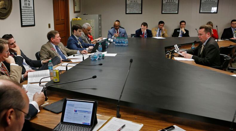 State Rep. Kevin Tanner, R-Dawsonville, presents a bill that makes clear no religious leader can be forced to perform a same-sex wedding at a hearing last week. Bob Andres, bandres@ajc.com