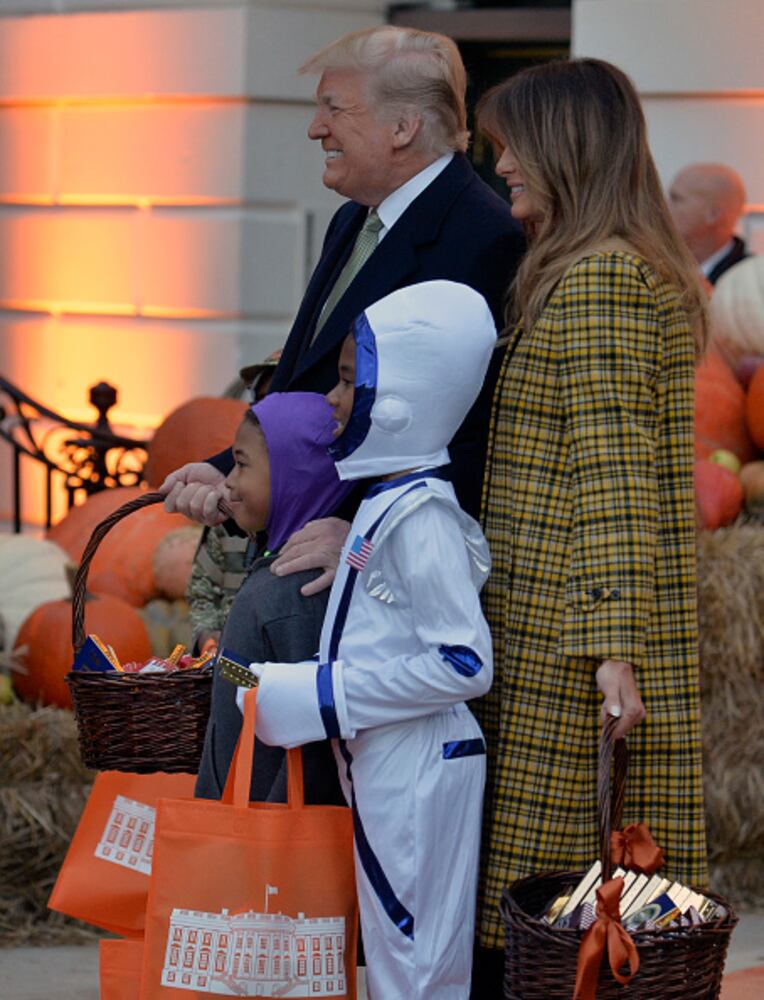Photos: President Trump, first lady Melania Trump welcome children to White House for Halloween