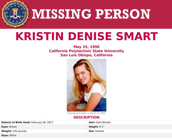 In an undated image provided by the FBI, a missing person poster issued by the FBI in 1996 seeks information about Kristin Smart’s disappearance.  (FBI via The New York Times) 