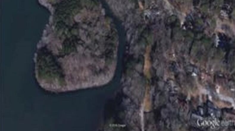 Plans for turning “Snake Island” into a Peachtree City park include removing underbrush and installing a pedestrian bridge. Courtesy Peachtree City