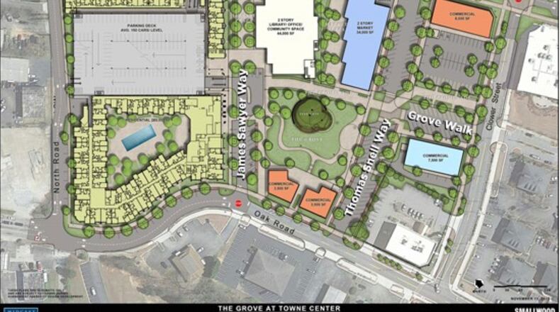 Snellville, in a joint venture with CASTO and MidCity Real Estate Partners has closed on the purchase of the land and its loan with US Bank for Phase I of The Grove at Towne Center. (Courtesy City of Snellville)