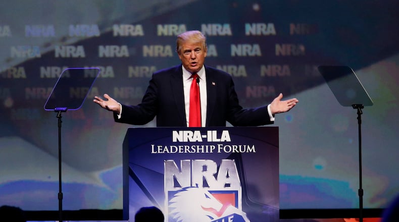 Then-candidate Donald Trump speaks at the National Rifle Association Leadership Forum last year in Louisville, Ky.