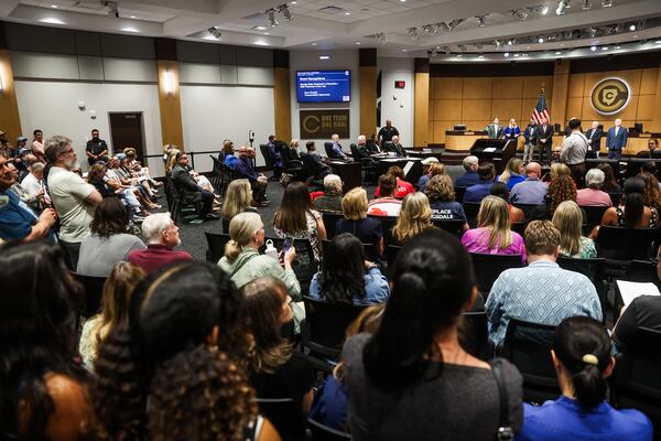 Crowds gather during a Cobb County school board meeting in Marietta, on Thursday, July 23, 2026. (Abbey Cutrer/AJC)