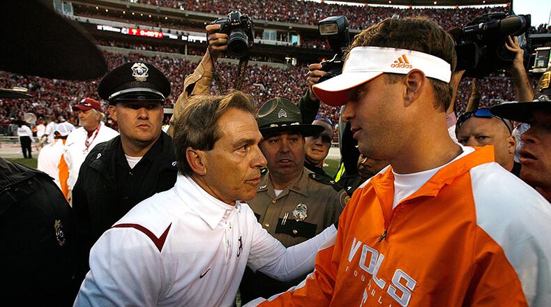 Nick Saban and Lane Kiffin met once before in Tuscaloosa as opposing coaches in 2009.