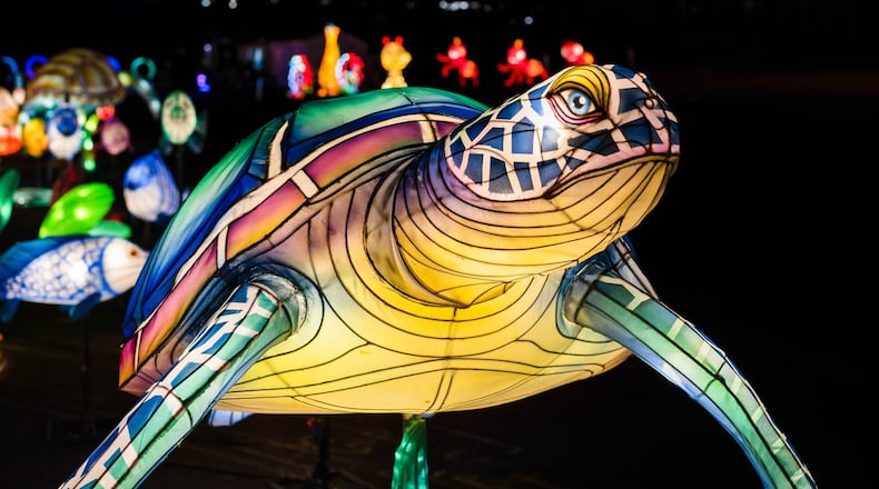 The walk-through Winter Lantern Festival attraction takes you past
elaborate illuminated displays such as one depicting a turtle. It continues through Jan. 5, 2025 at Gwinnett County Fairgrounds.