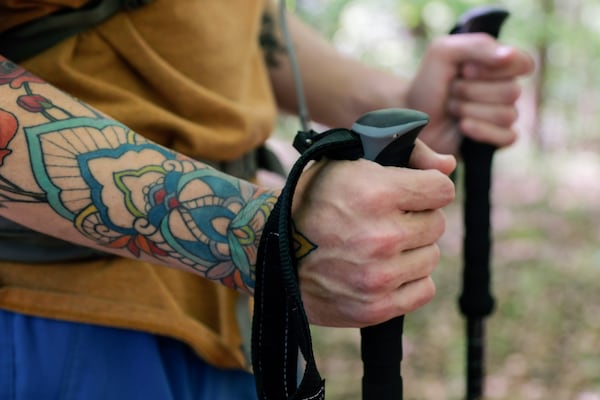 Zach Cross is pictured during a hike at the Cochran Shoals Trail in Marietta. On May 1, Cross will take his longest hike during a five month trek along the Appalachian Trail. (Natrice Miller/natrice.miller@ajc.com)
