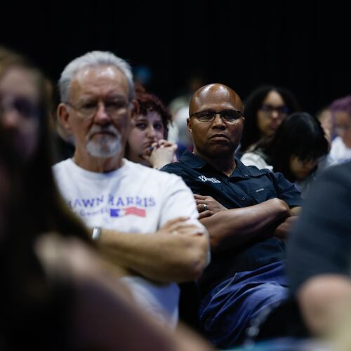 Democratic congressional candidate Shawn Harris attends a town hall about PFAS contamination in Rome on March 31, 2026. (Arvin Temkar/AJC)