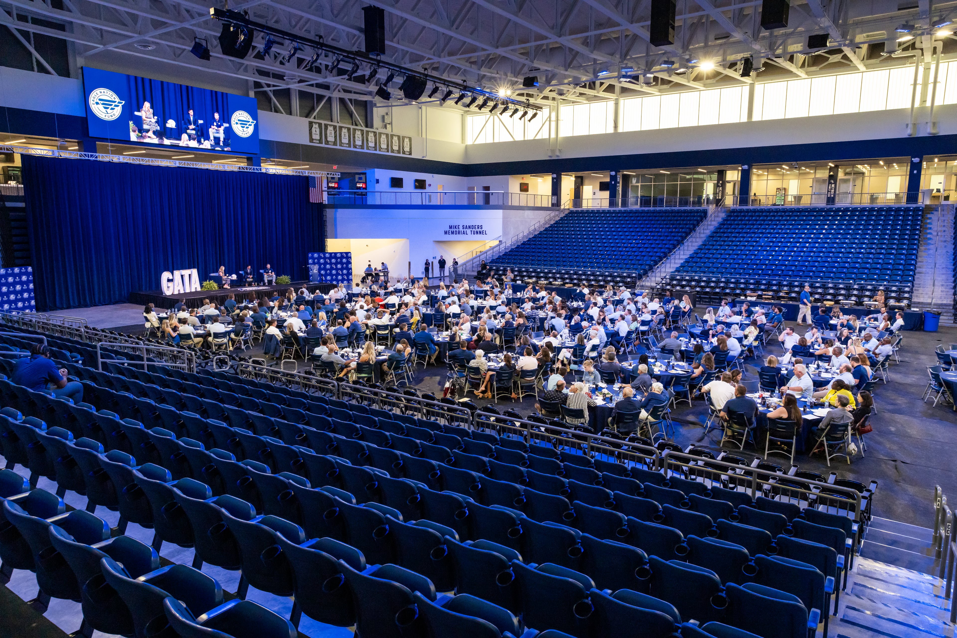 Georgia Southern staged its football preview event for donors on the floor of the university's basketball arena, the Hill Convocation Center. (AJ Henderson/Georgia Southern Athletics)