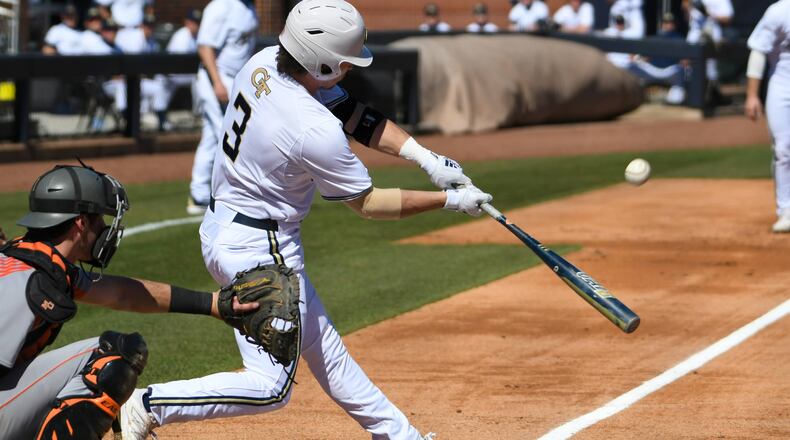 Georgia Tech outfielder Jake DeLeo and his teammates have lofty goals for this baseball season. (Anthony McClellan/Georgia Tech Athletics)