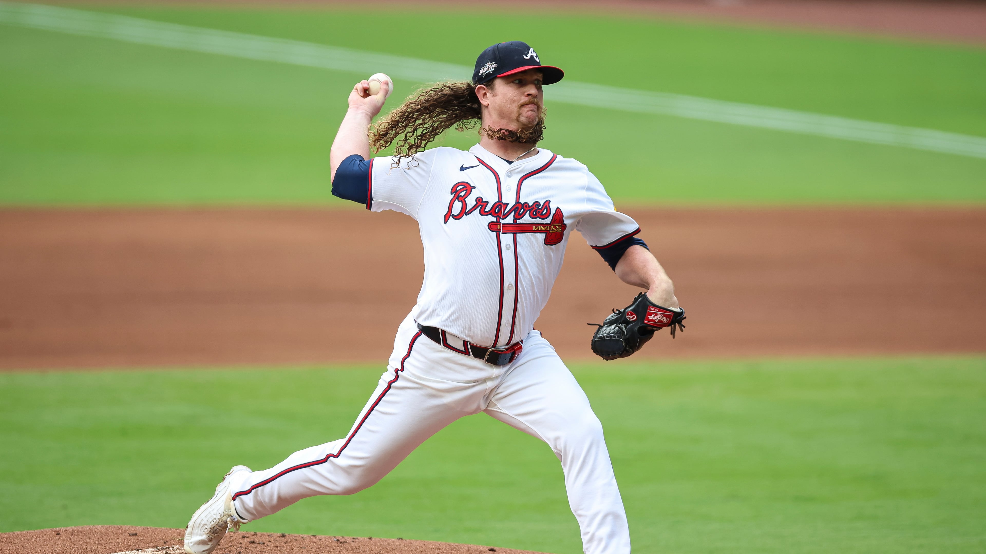 Atlanta Braves pitcher Grant Holmes delivers in the first inning of a baseball game against the Los Angeles Angels, Tuesday, July 1, 2025, in Atlanta. (AP Photo/Colin Hubbard)