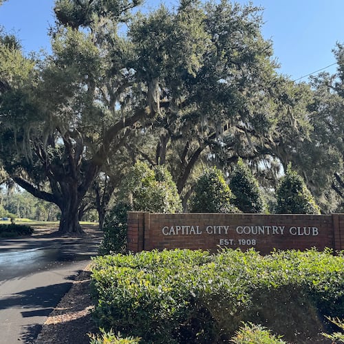 A sign for the Capital City Country Club stands, Oct. 22, 2025 in Tallahassee, Fla. (AP Photo/Kate Payne)