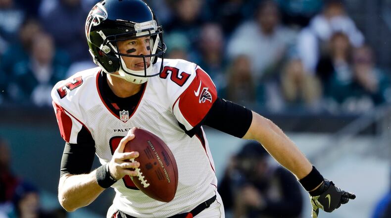 Atlanta Falcons' Matt Ryan looks downfield against the Philadelphia Eagles in Philadelphia.