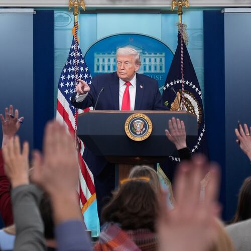 President Donald Trump speaks during a press briefing at the White House in Washington, Tuesday, Jan. 20, 2026. (AP Photo/Mark Schiefelbein)