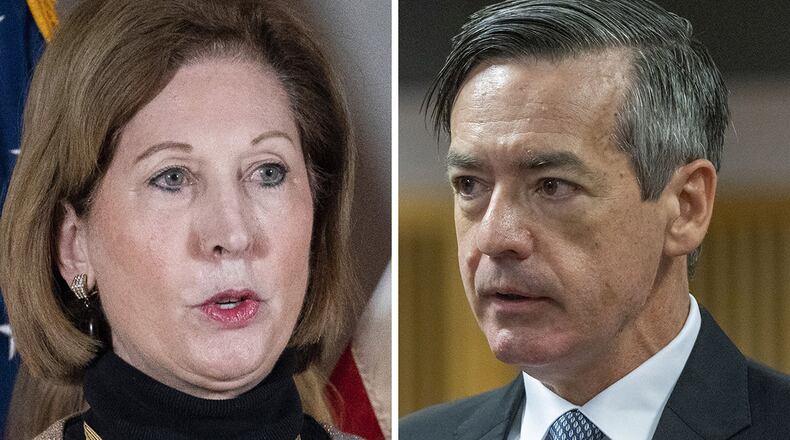 Sidney Powell (left) and Kenneth Chesebro (right). (File photos)