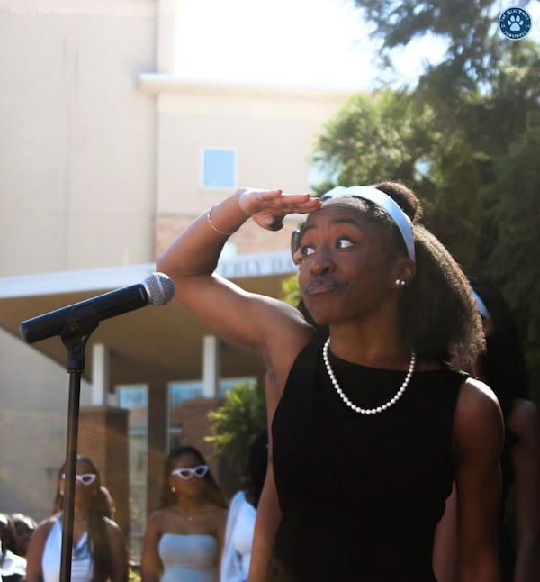 Spelman junior Taylor Mills makes an announcement during the Miss Spelman pageant. (Courtesy of Spelman College)